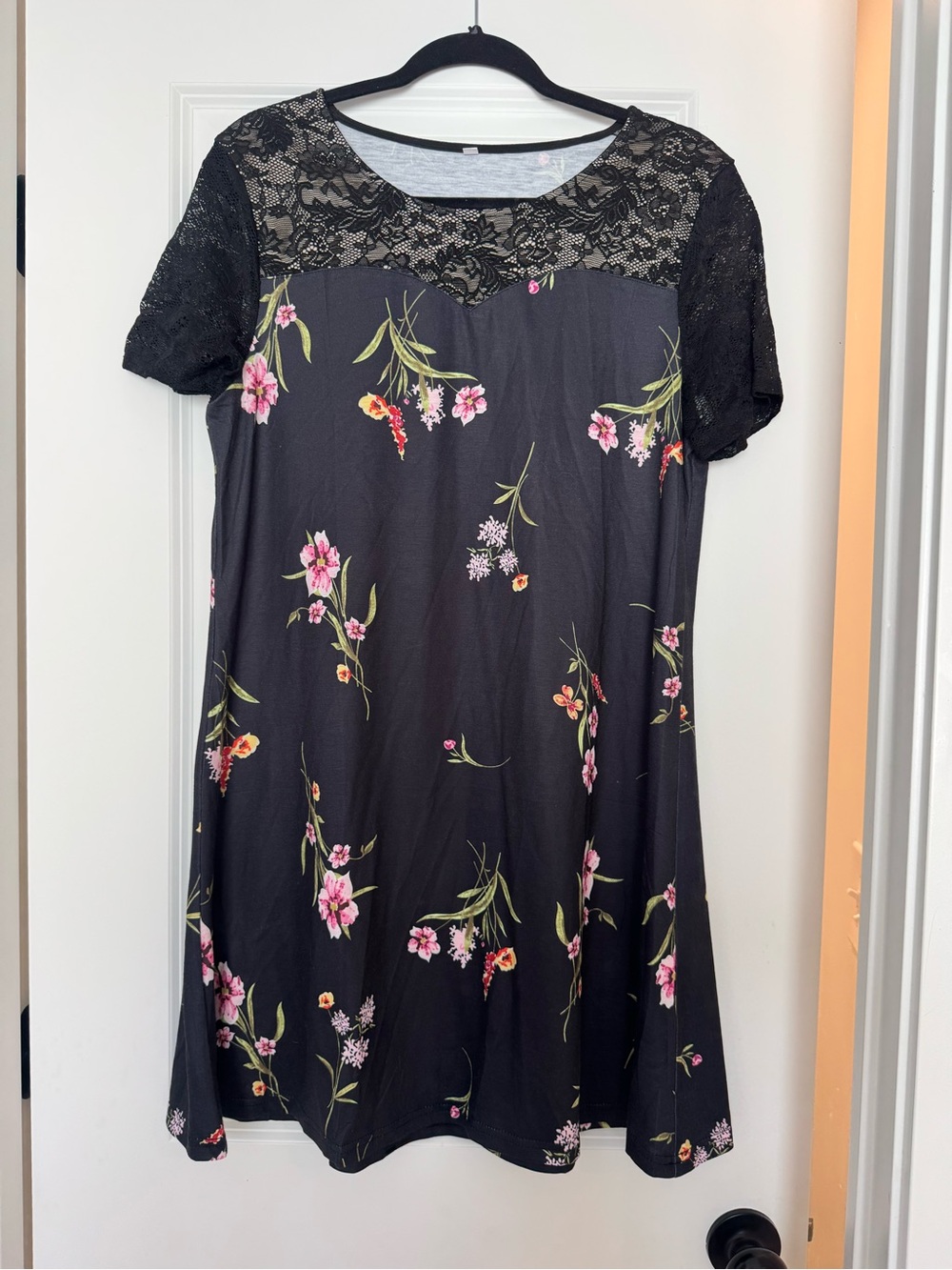 Floral Lace Yoke Black Women's Dress